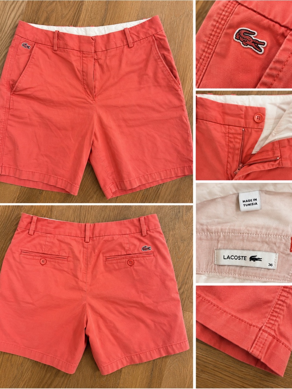 Lacoste Men's Flat Front Shorts Red Waist 36